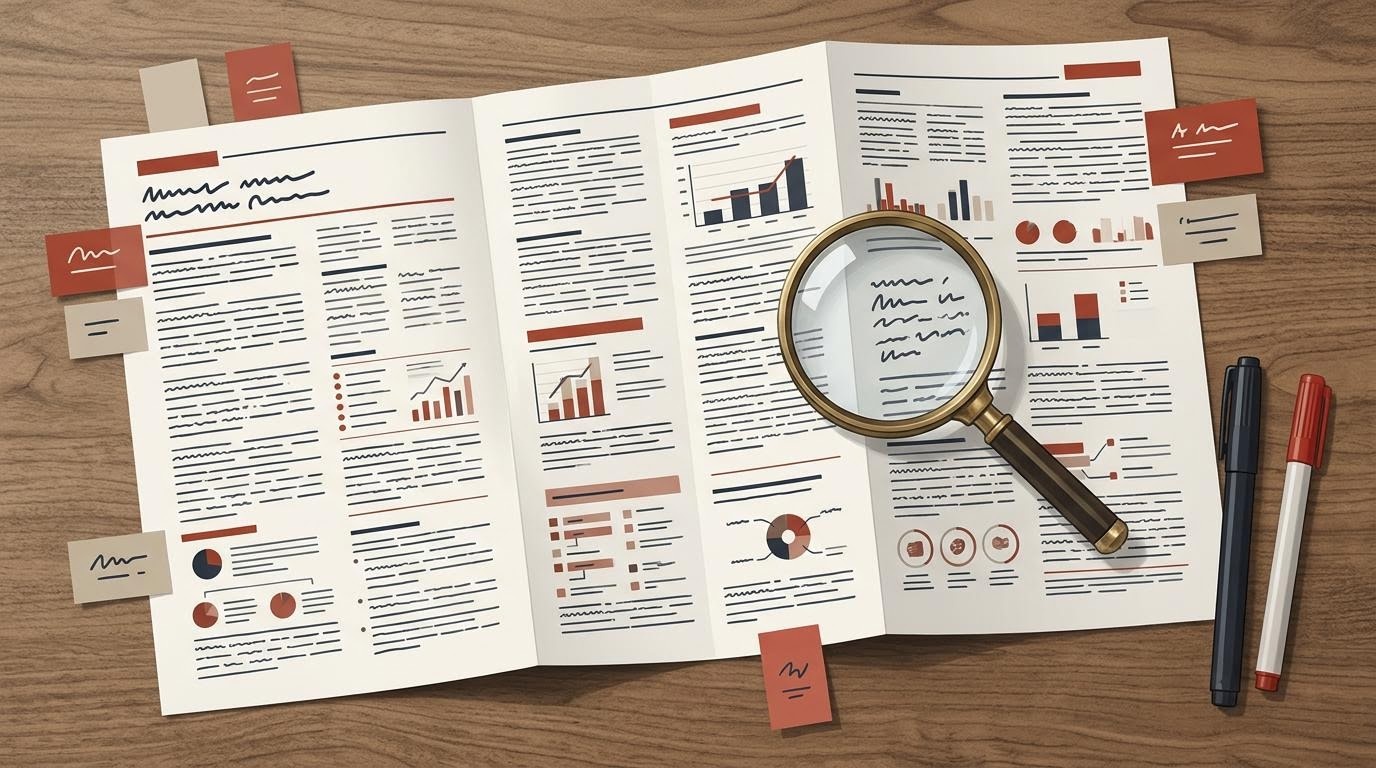 目論見書を整理するデスク