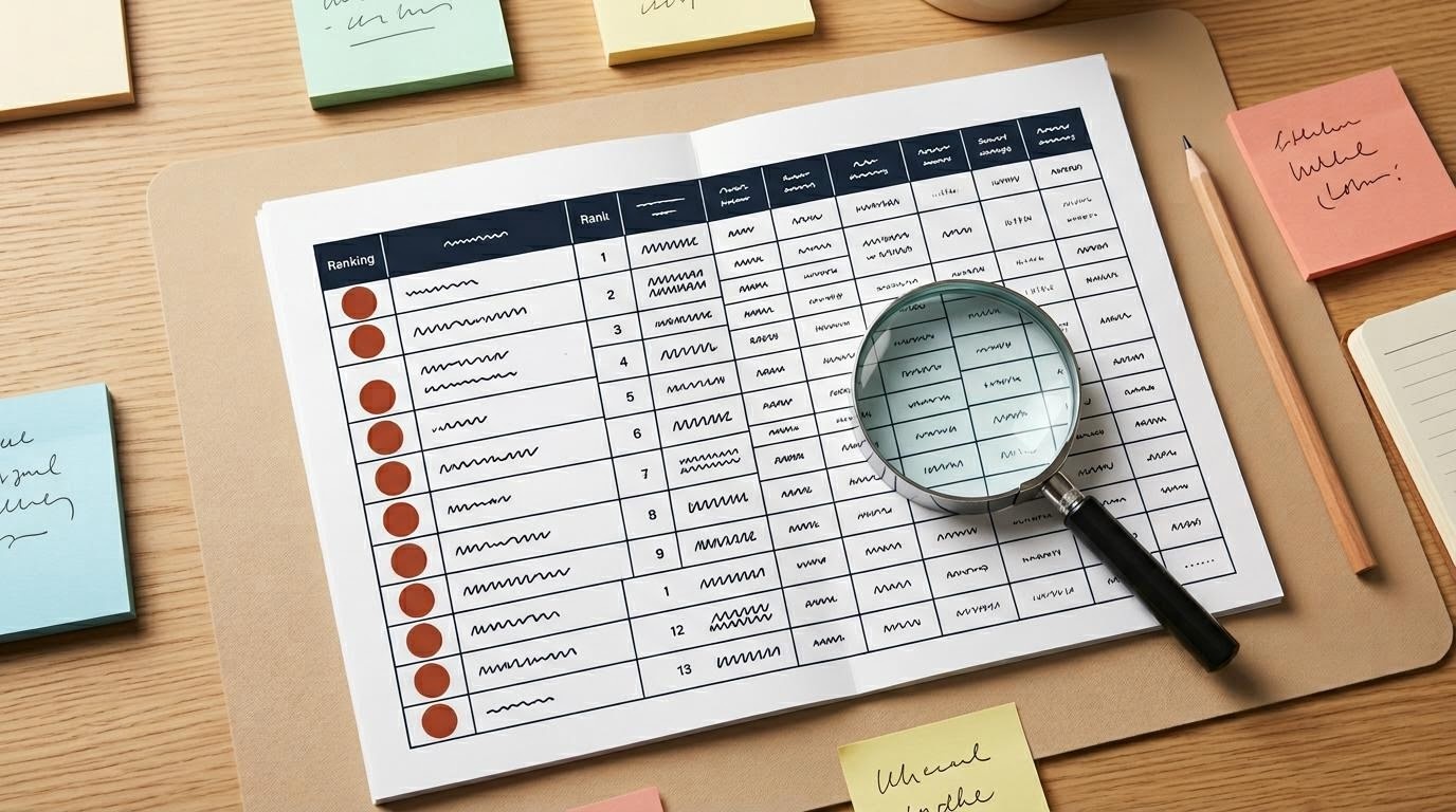 投信ランキング表を机に広げる俯瞰図